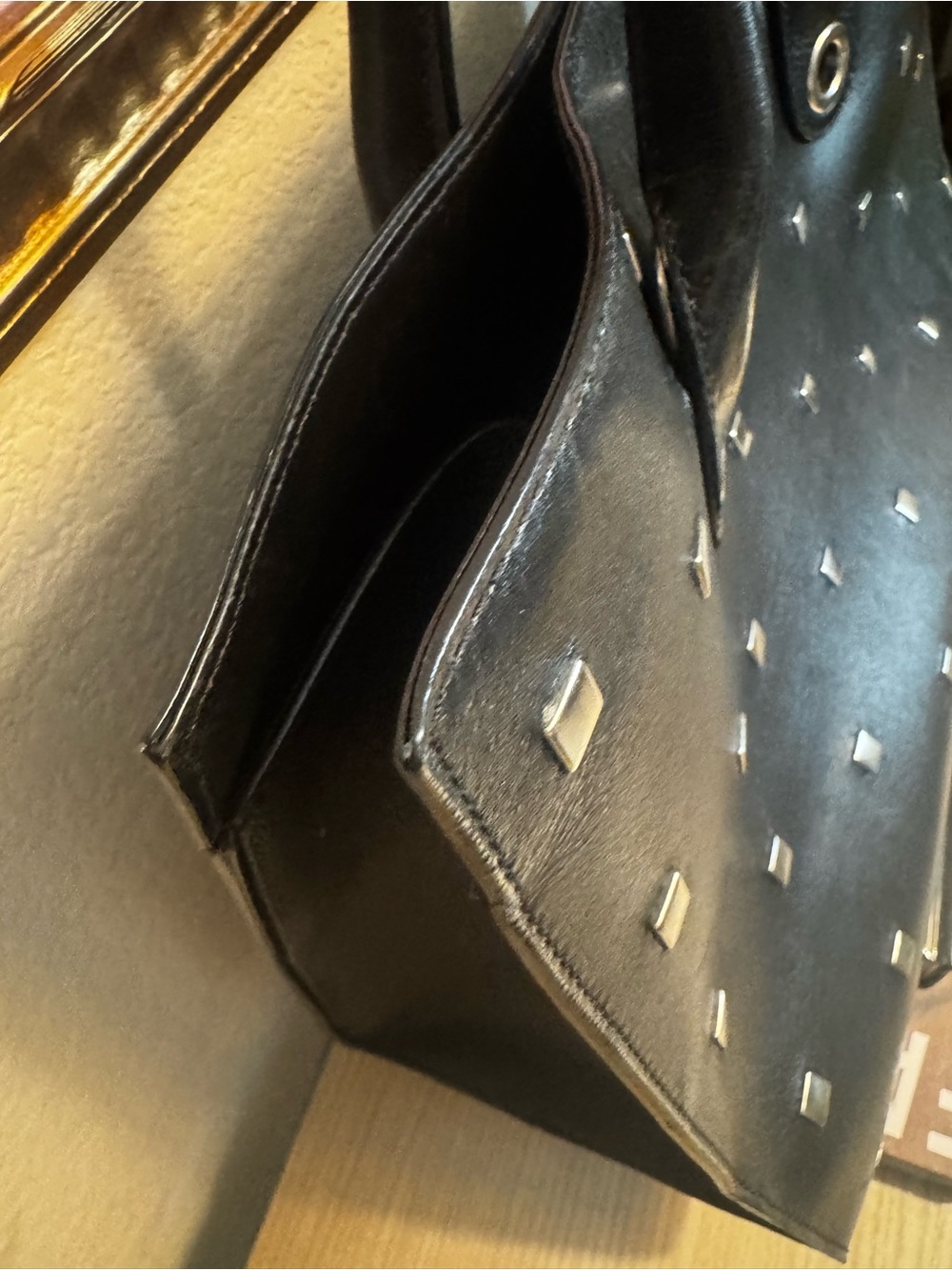 Jimmy Choo Black Studded Leather Tote Silver Hardware Structured Bag - Picture 8 of 9
